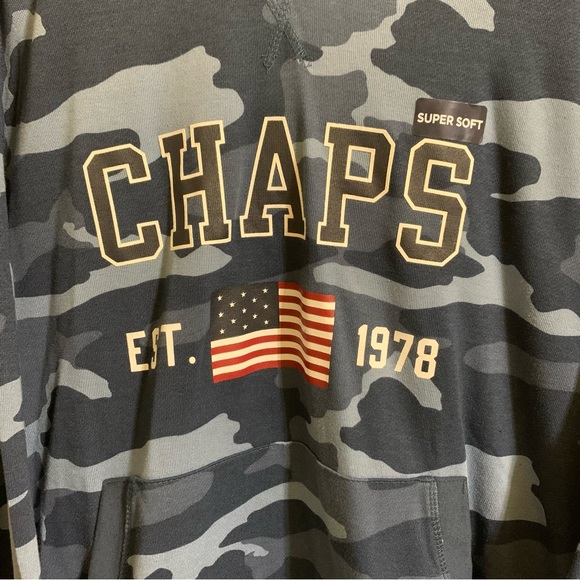 Chaps Mens 2XL Hoodie Pullover Sweat shirt Blue Camouflage NWT - Picture 5 of 9